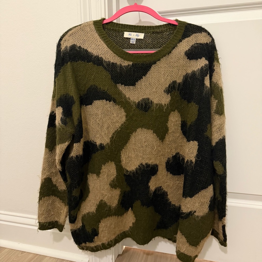 She & Sky Camo Patterned Sweater